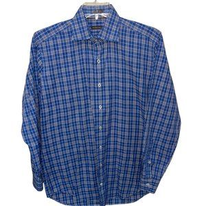 Peter Millar 100% Cotton Blue/White Plaid Long Sleeve Button Down‎ Shirt Medium